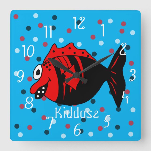 Horloge Carrée Funny and cute black and red fantasy fish (Recto)