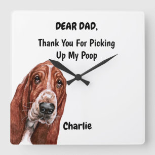 Horloge Carrée Funny Basset hound Dad Watercolor Canine Art