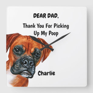 Horloge Carrée Funny Boxer Dad Watercolor Canine Art