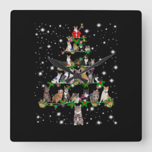 Horloge Carrée Funny Cats Christmas Tree Tee Ornement Décor Cade