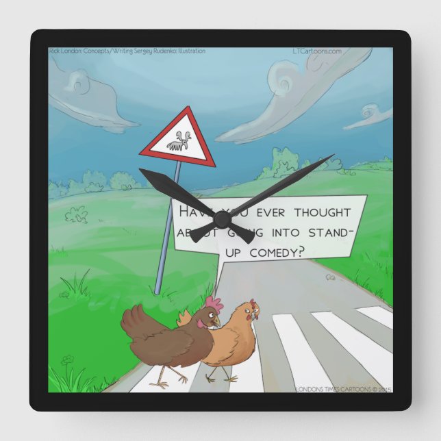 Horloge Carrée Funny Chickens Crossing Road Square Wall Clock (Recto)