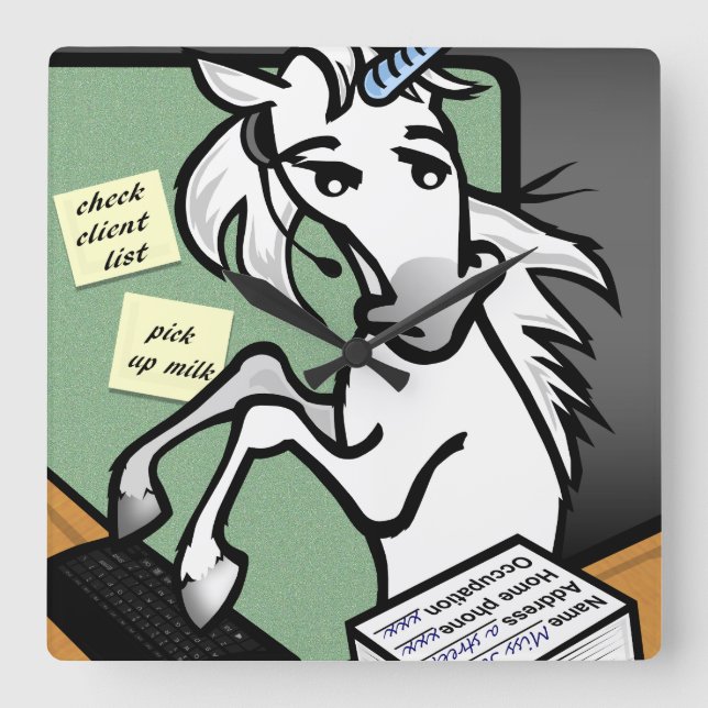 HORLOGE CARRÉE FUNNY CLERICAL UNICORN SQUARE (Recto)
