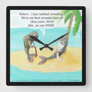 Horloge Carrée Funny Confused Fish Cartoon Square Wall Clock