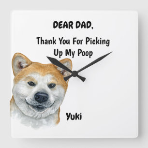 Horloge Carrée Funny Fawn Akita Inu Papa Watercolor Canine Art