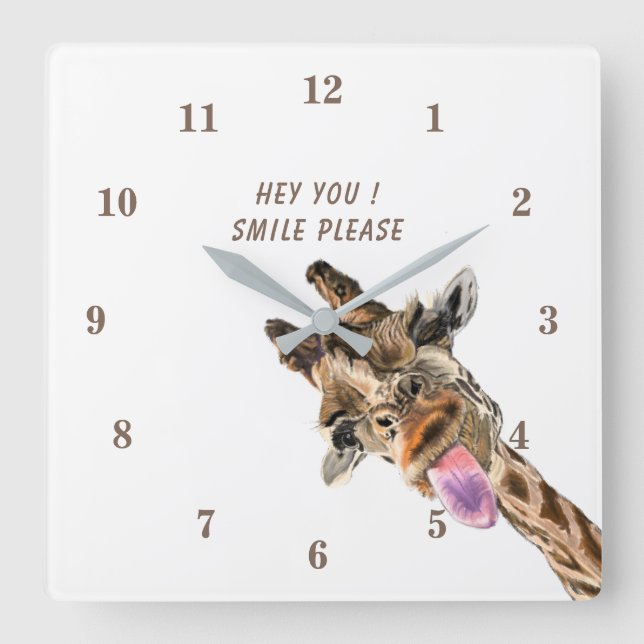 Horloge Carrée Funny Giraffe Tongue Out and Playful Wink - Smile  (Recto)