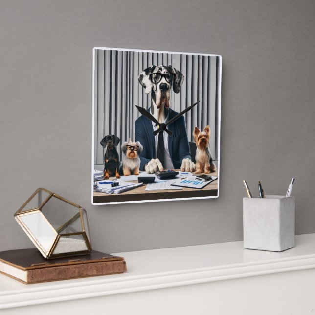 Horloge Carrée Funny Great Dane Mantle de travail comptable (Bureau)