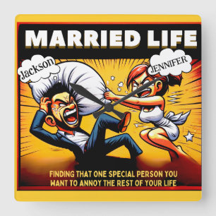 Horloge Carrée Funny Mariage Anniversaire Cadeau personnalisable