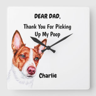 Horloge Carrée Funny Portuguese Podengo Papa Watercolor Canine