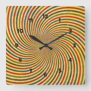Horloge Carrée Funny Retro Grunge Swirl + votre idée