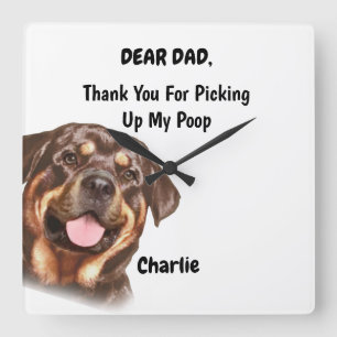 Horloge Carrée Funny Rottweiler Dog Dad Watercolor Canine Art