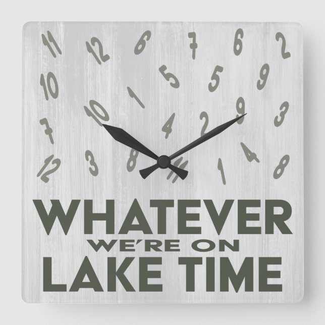 Horloge Carrée Funny Rustic Wood Lake Time (Recto)
