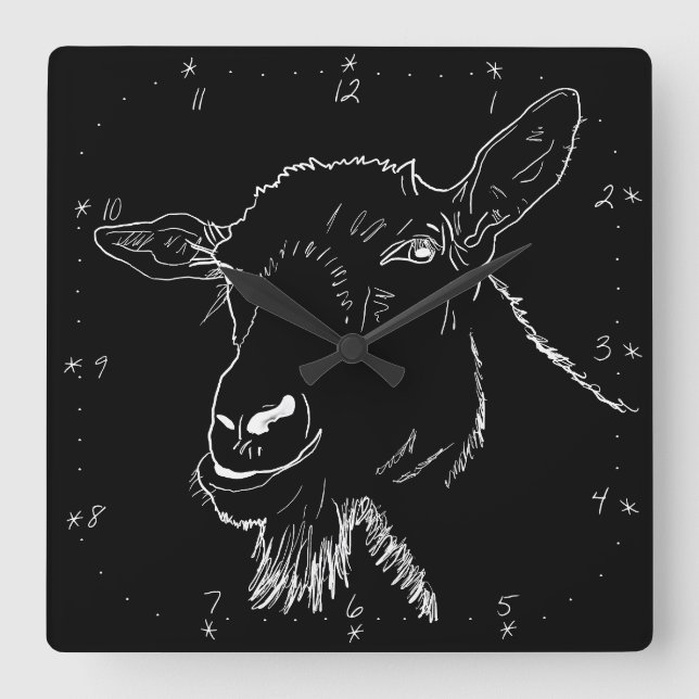 Horloge Carrée Funny Screaming Goat Monochrome Quirky Animal (Recto)