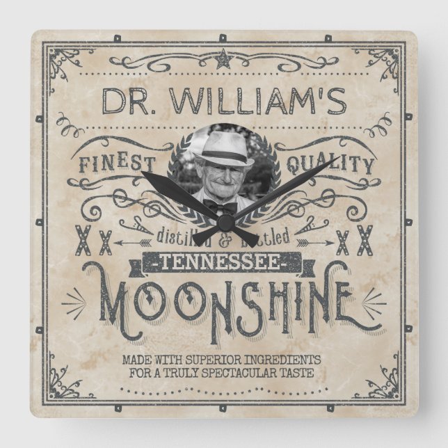 Horloge Carrée Funny Vintage Moonshine Hillbilly Medicine Custom (Recto)