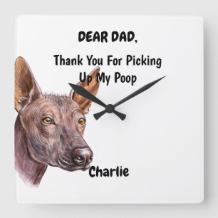 Horloge Carrée Funny Xoloitzcuintle Papa Aquarelle Canine Art
