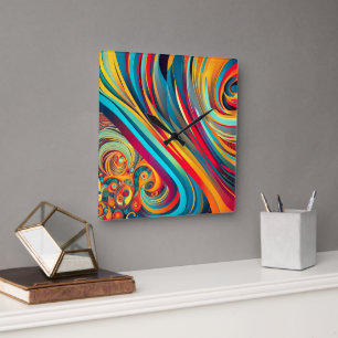 Horloge Carrée Fusion de vague de couleur – Art de tourbillon abs