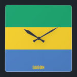 Horloge Carrée Gabon Patriotique du drapeau national<br><div class="desc">Gabon Drapeau National Carré Patriotique Horloge murale avec drapeau du pays aux couleurs nationales imprimées toute la journée. Le nom du pays est subtilement intégré dans la conception du fond. Le texte est entièrement personnalisable à l'aide de la fonction "Customiser !". Ce design charmant est le cadeau étonnant et la...</div>
