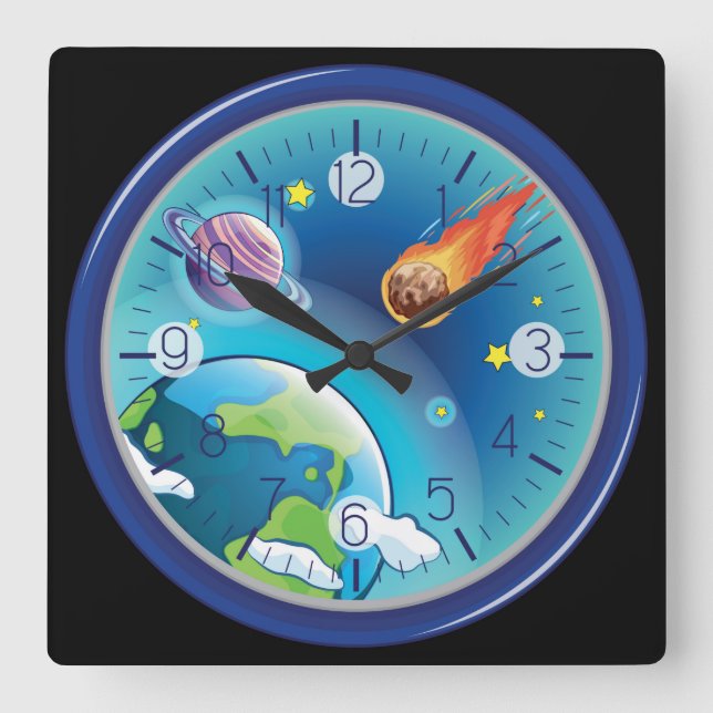 Horloge Carrée Galaxie colorée (Recto)