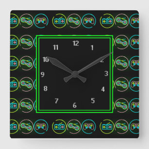 Horloge Carrée Gamer noir et néon