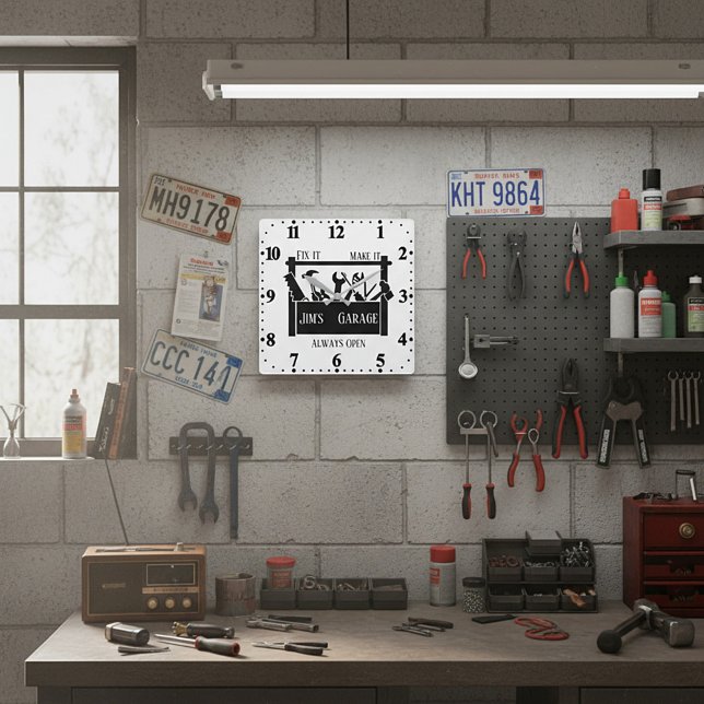 Horloge Carrée Garage personnalisé  (Créateur téléchargé)