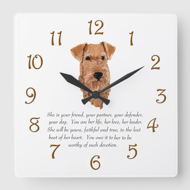 Horloge Carrée Garde de Irish Terrier - Femelle (Recto)