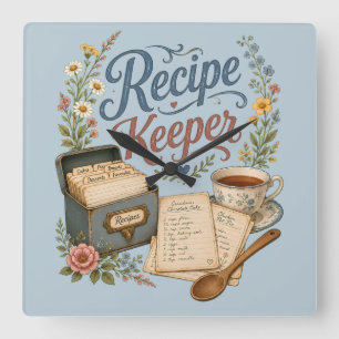Horloge Carrée Garde-recettes Floral Vintage Cottagecore