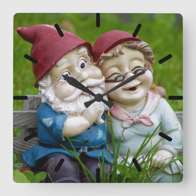 Horloge Carrée Garden Gnomes Couple (Recto)
