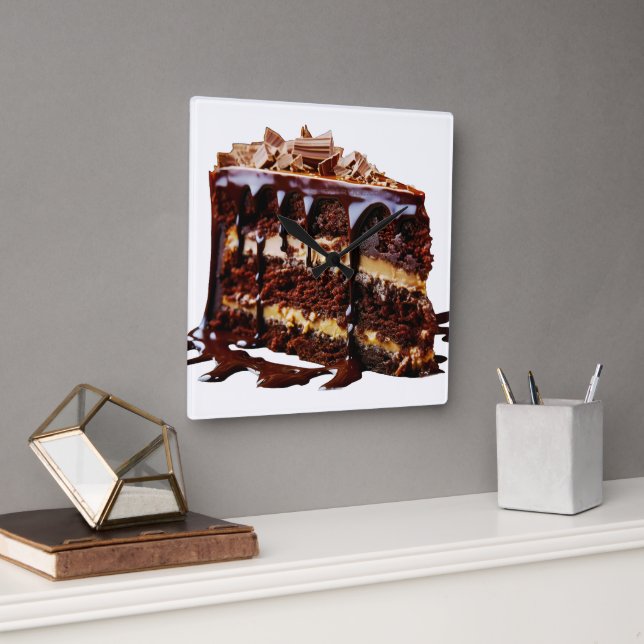 Horloge Carrée Gâteau au chocolat multi-couches indulgent de Slip (Bureau)
