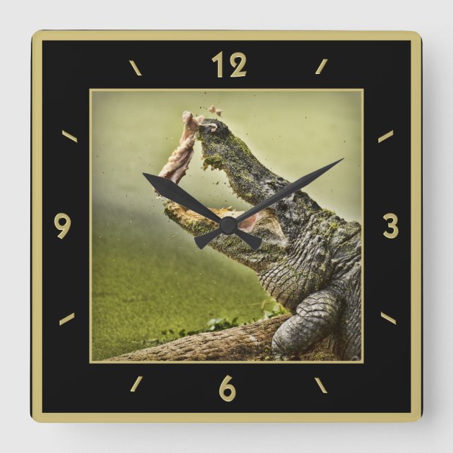 Horloge Carrée Gator Catching Lunch Action Photographie (Recto)