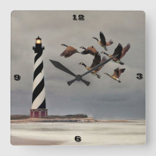 HORLOGE CARRÉE GEESE AU PHARE CAPE HATTERAS