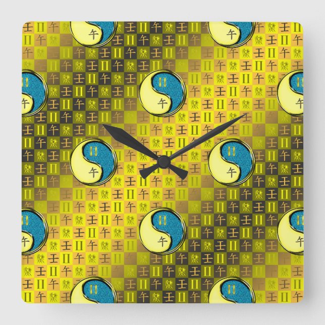 Horloge Carrée Gémeaux & Cheval d'eau (Recto)