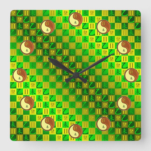 Horloge Carrée Gémeaux & Chèvre de Bois (Recto)