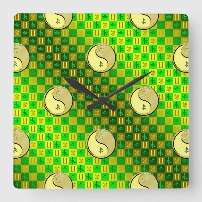 Horloge Carrée Gémeaux & Chèvre Métal (Recto)