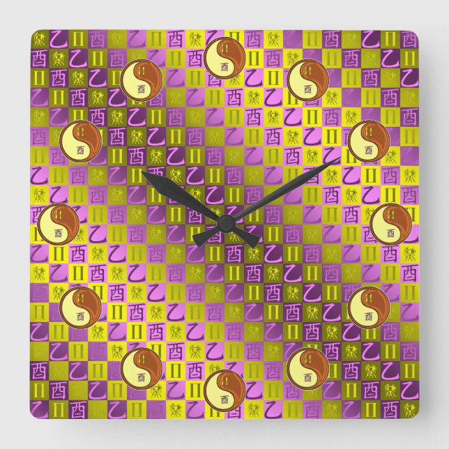 Horloge Carrée Gémeaux & Coq de Bois (Recto)