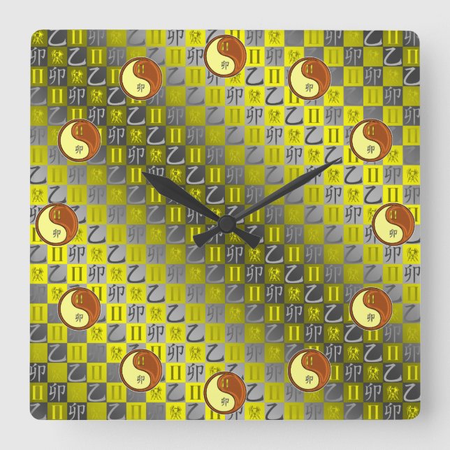 Horloge Carrée Gémeaux & Lapin de Bois (Recto)