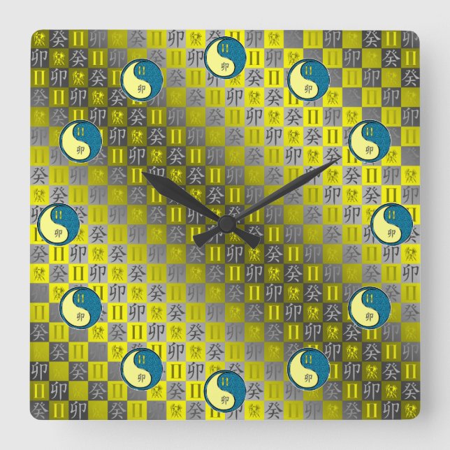 Horloge Carrée Gémeaux & Lapin d'eau (Recto)