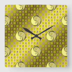 Horloge Carrée Gémeaux & Rat de Métal