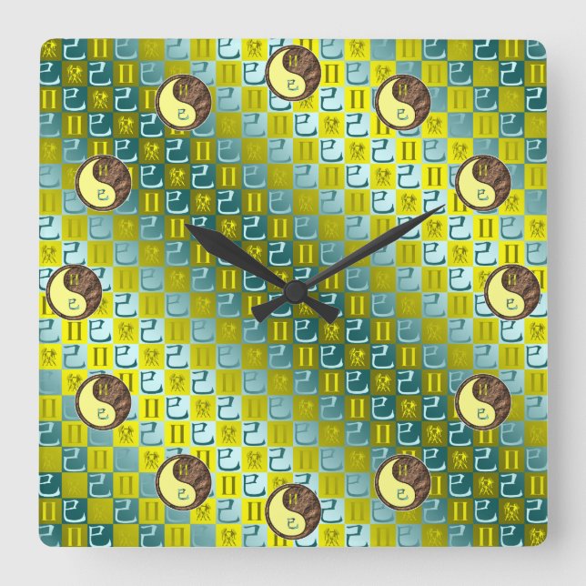 Horloge Carrée Gémeaux & Serpent de Terre (Recto)