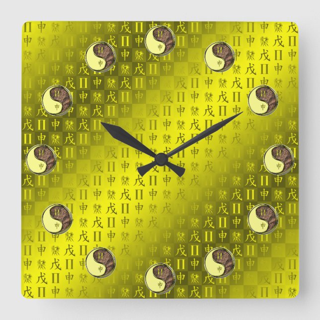Horloge Carrée Gémeaux & Singe de Terre (Recto)
