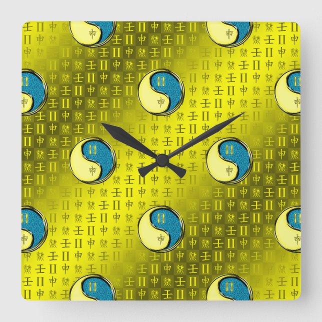 Horloge Carrée Gémeaux & Singe d'eau (Recto)