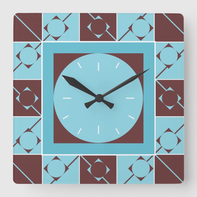 Horloge Carrée Geo Plaid Bleu/Brown (Recto)