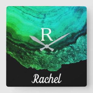 Horloge Carrée Geode Agate Monogram Initials