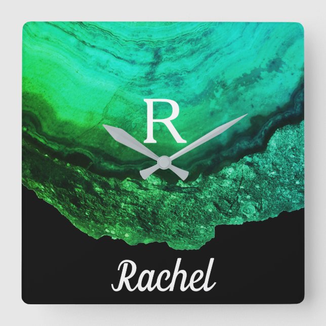 Horloge Carrée Geode Agate Monogram Initials (Recto)