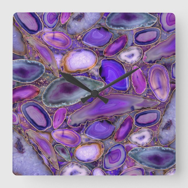 Horloge Carrée Geodes crystal pattern - Purple and Violet (Recto)