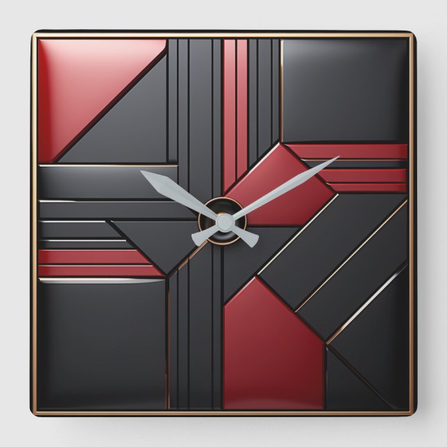 Horloge Carrée Geometric Art Deco Red Black Elegant (Recto)