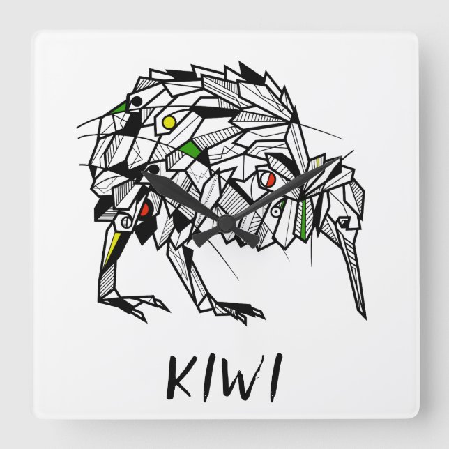 Horloge Carrée Geometric Koru kiwi (Recto)