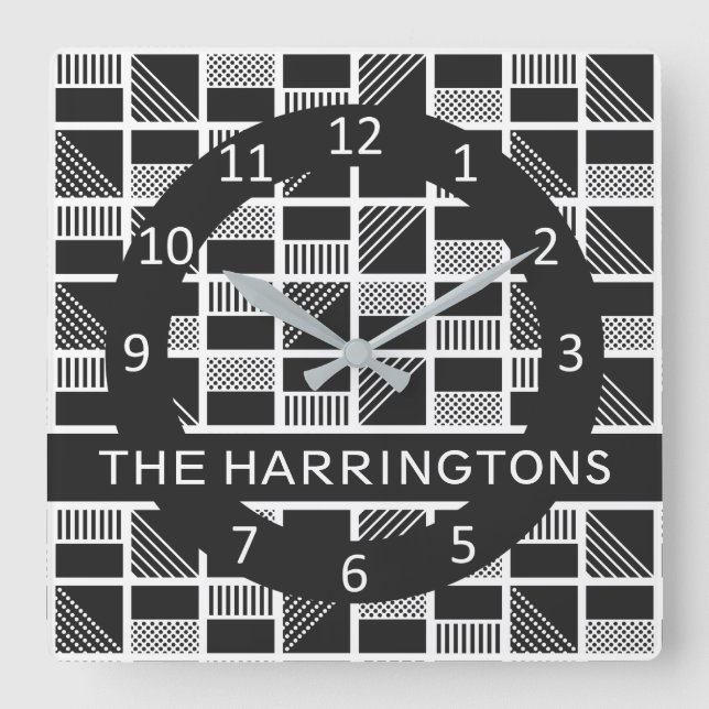 Horloge Carrée Geometric Squares custom monogram wall clocks (Recto)