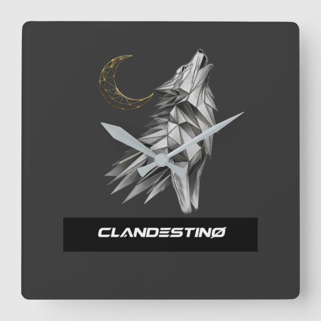 Horloge Carrée Geometric Wolf Moon Wall Clock (Recto)