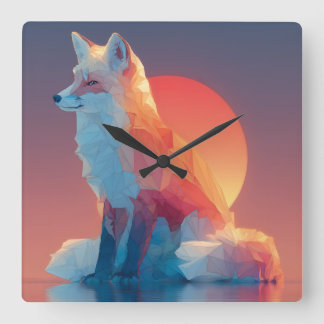 Horloge Carrée Geometric Wolf Silhouette |Modern Polygon Wildlife