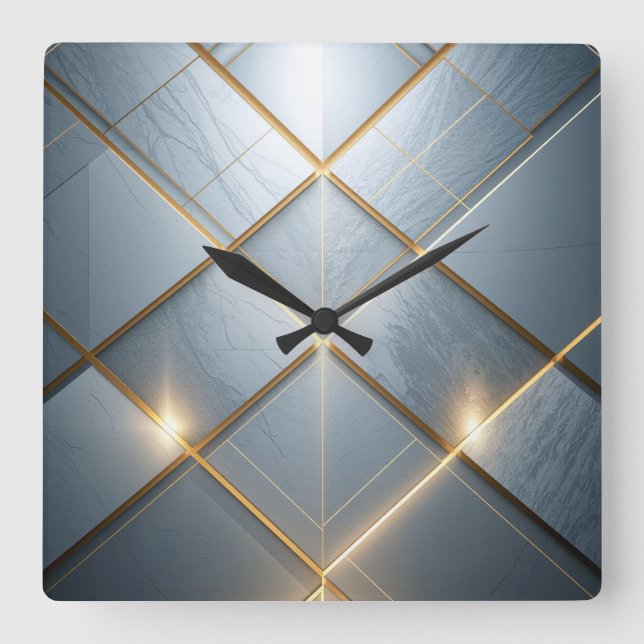 Horloge Carrée Géométrie dorée Marbre Luxe Motif (Recto)