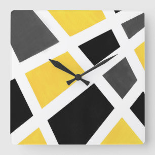 Horloge Carrée Géométrique blanc noir gris jaune